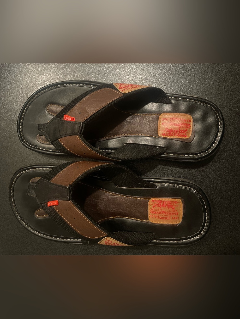 Levi's Black & Brown Leather Men's Flip-Flops